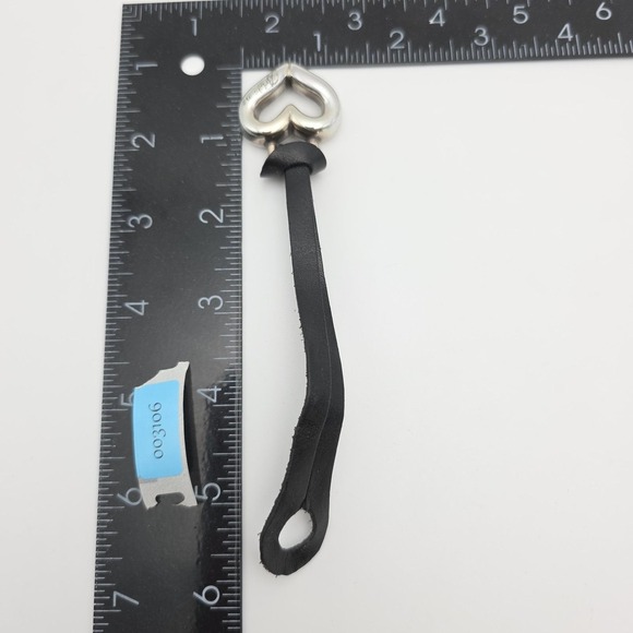 BRIGHTON Heart Charm Fob Keychain Handbag Tag Silver Plated Black Leather Strap - Picture 9 of 9